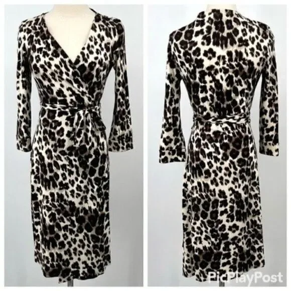 Diane Von Furstenberg classic wrapdress sz 4 BoxI cheetah print 3/4 sleeves - Picture 7 of 7